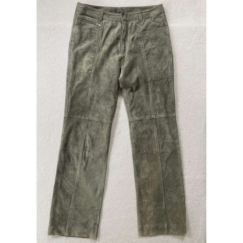 New Frontier Womens 4 Pants Olive Green Suede Straight Leg Trousers Boho Fest